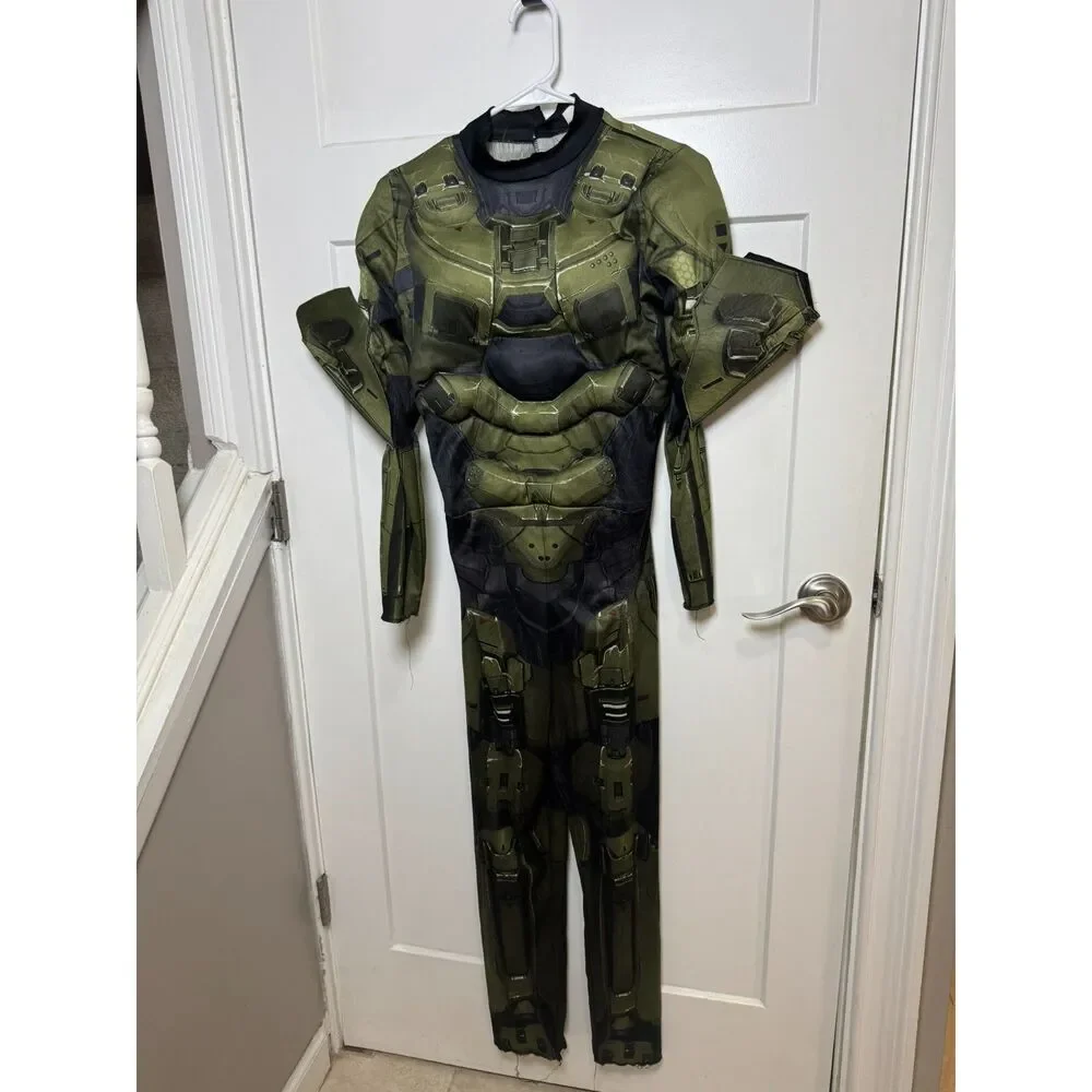 Halo Master Chief Costume Kids Boys XL Muscle Jumpsuit Mask Spartan Halloween